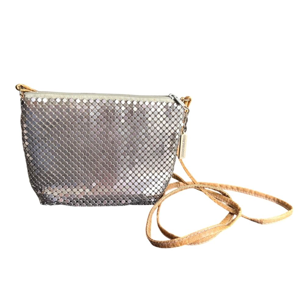 Whiting And Davis Silver Mesh Zippered‎ Cross Body Shoulder Bag Purse